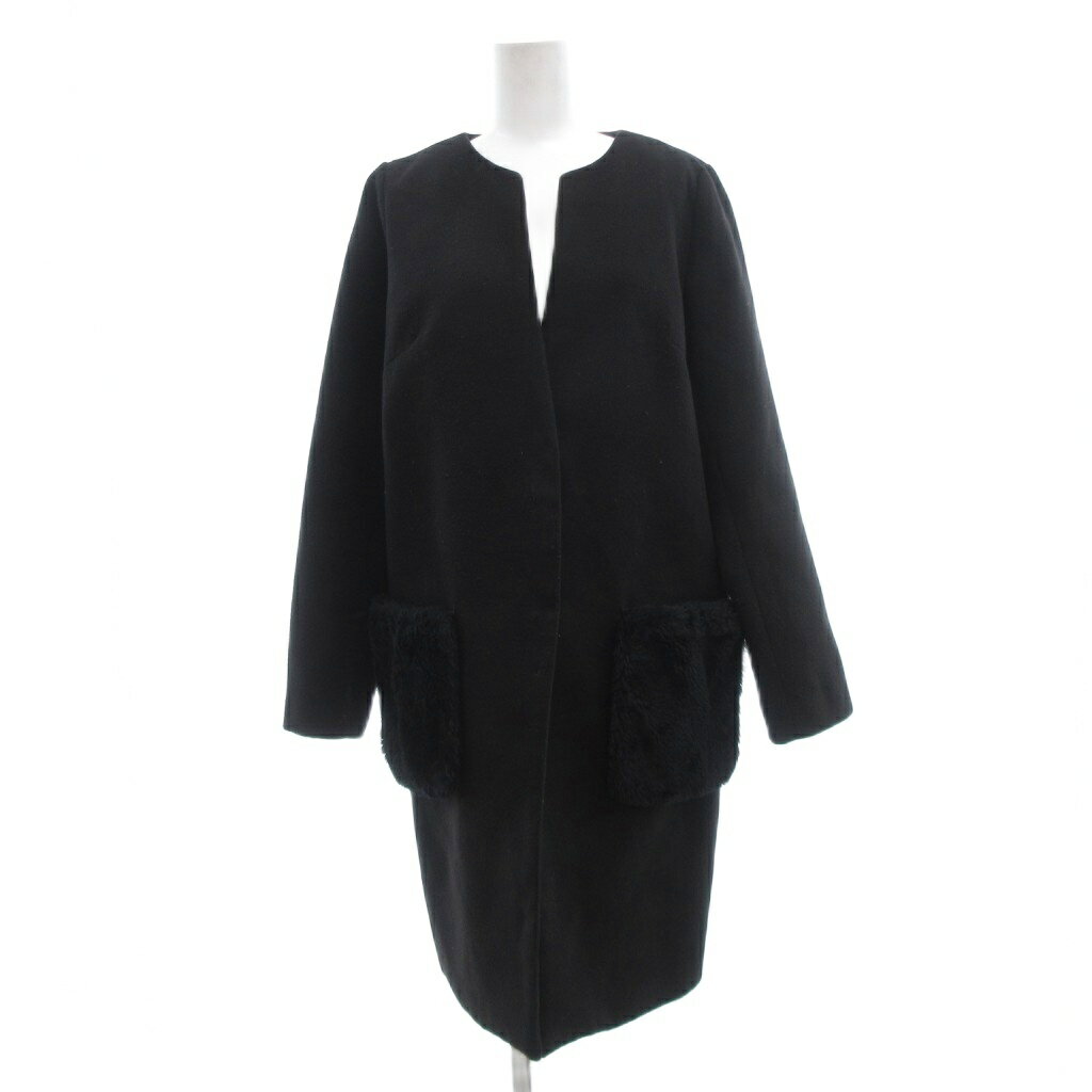 【中古】インデックス INDEX コート M 黒 ブラック ノーカラー 長袖 ファーポケット /SC ■ECF004 レディース 【ベクトル 古着】 260428
