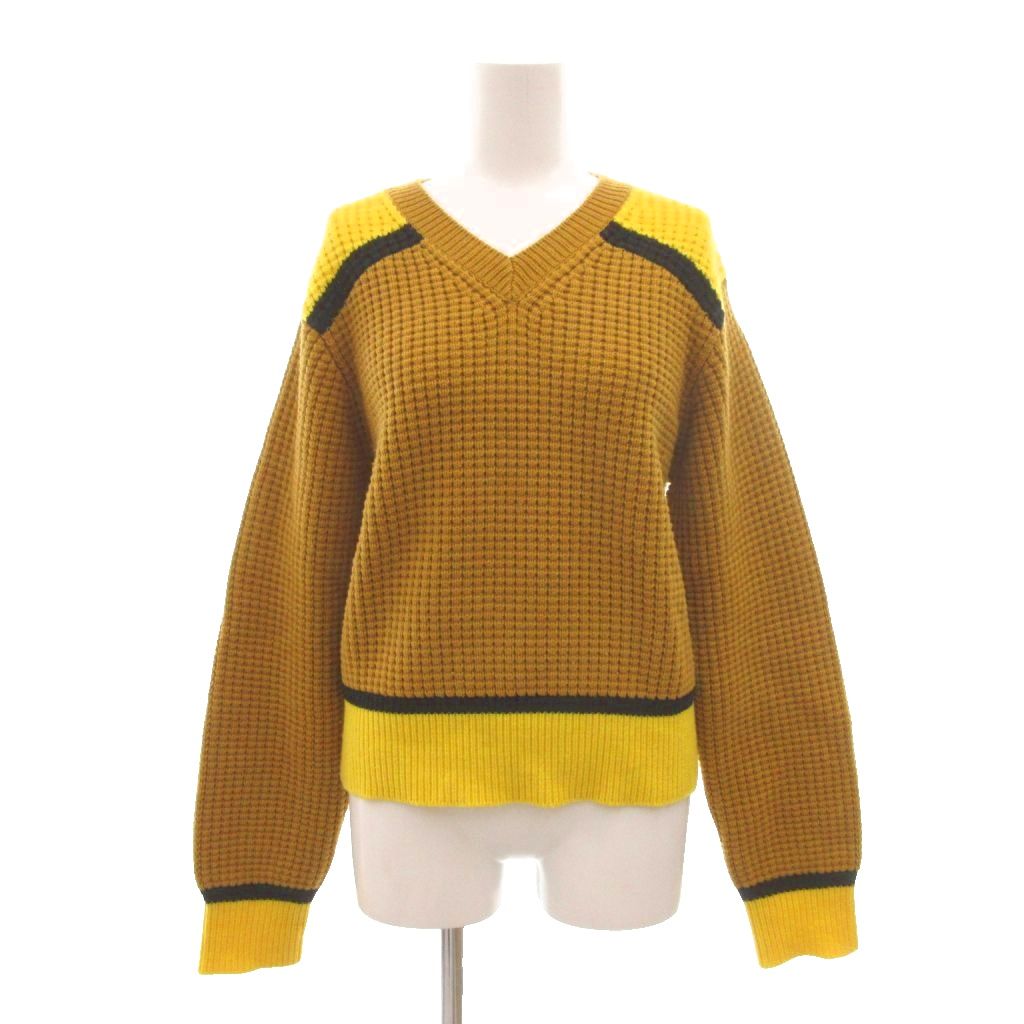 【中古】ユニクロ UNIQLO MARNI コラボ ニット セーター ウール XL 黄 イエロー Vネック 長袖 ワッフル編み /NL ■ECF004 レディース 【..