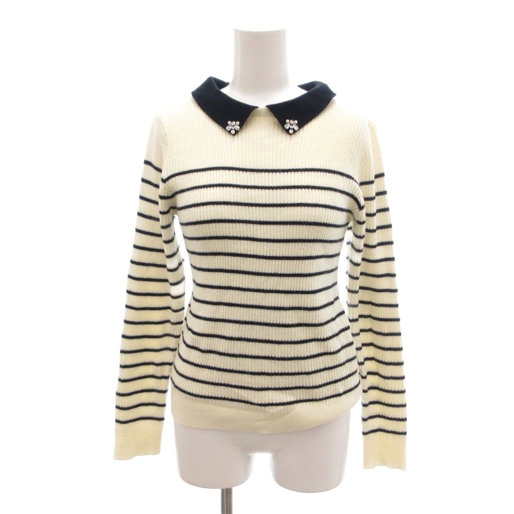 乐天商城 - 【中古】オリーブデオリーブ OLIVE des OLIVE 美品 ニット セーター クリーム色 襟付き ボーダー柄 ビジュー リブ編み /SJ レディース 【ベクトル 古着】 260514
