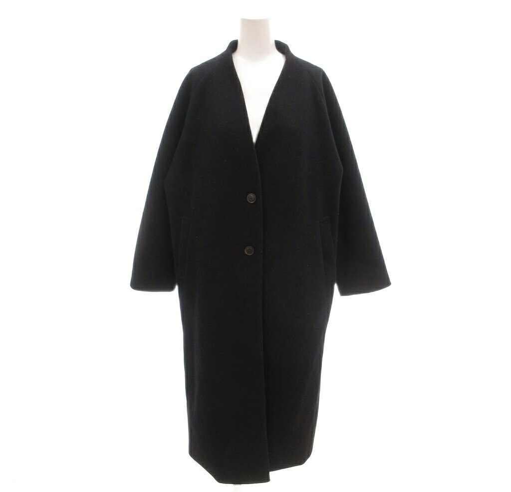 【中古】ショコラフィネローブ chocol raffine robe ノーカラーコート F ネイビー 総裏地 ラグランスリーブ 2B マキシ丈 /MX ■ECF005 レディース 【ベクトル 古着】 260522