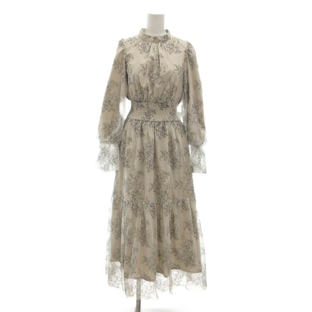 乐天商城 - 【中古】ワンアフター アナザー ナイスクラップ one after another NICE CLAUP フレアワンピース F ベージュ 花柄 マキシ ロング チュール 長袖 /NU ■ECF005 レディース 【ベクトル 古着】 260516