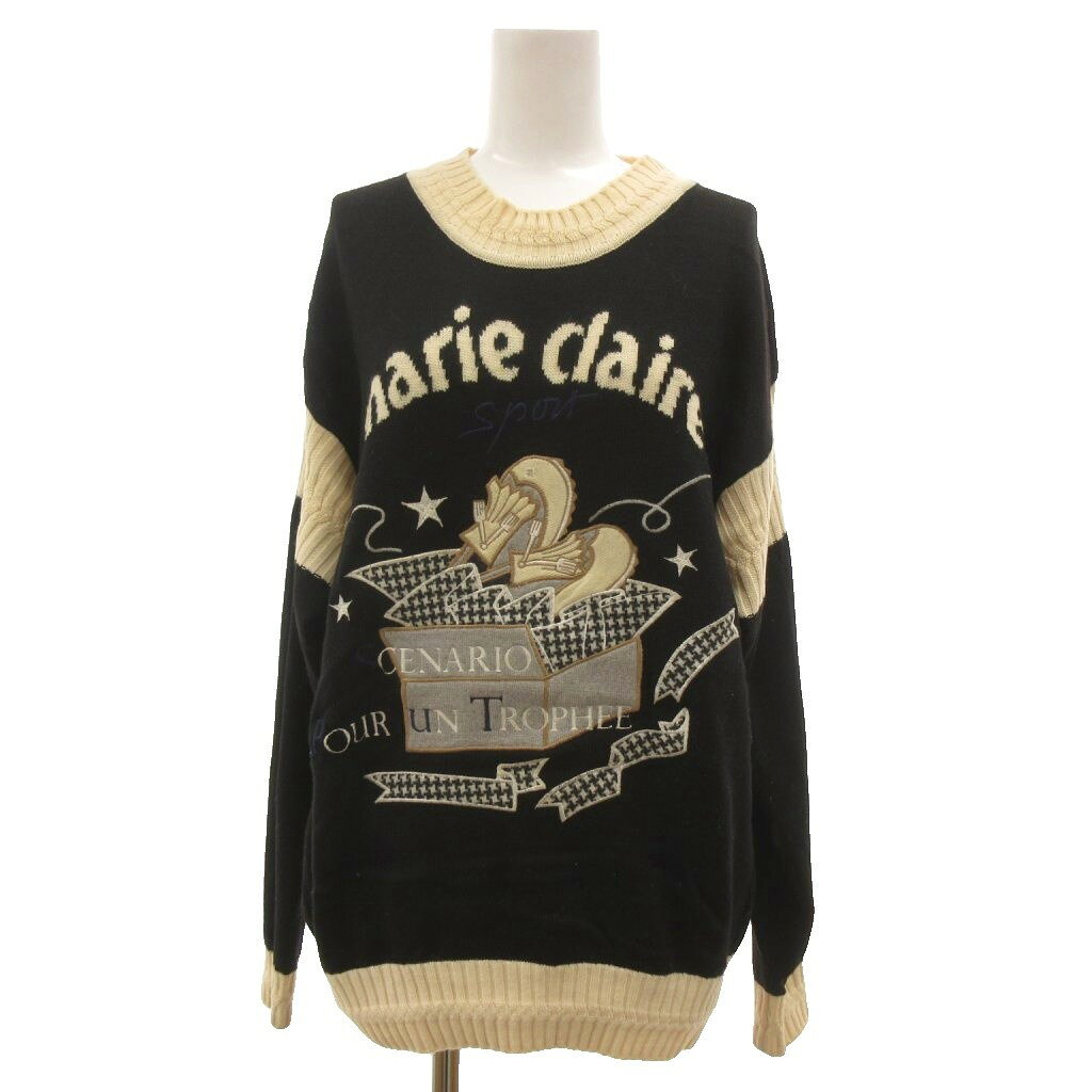 【中古】マリクレール MARIE CLAIRE ニット セーター L 黒 ブラック アイボリー クルーネック 長袖 刺繍 ウール /SD ■ECF005 レディース 【ベクトル 古着】 260531ブランドマリクレール MARIE CLAIRE表記サイズL実寸サイズ肩幅：50cm　身幅：54cm　着丈：65cm　袖丈：55cm　　素材毛 刺繍部分：レーヨン色黒 ブラック アイボリー状態・襟部分、前身頃中央、左袖に複数の小さいシミ ・ブランドタグ黄ばみ ・表側若干の毛羽立ち、複数の小さい毛玉 その他に目立ったダメージはなく、問題なくご使用いただける商品です。 ※あくまでも中古品ですので掲載写真や記載内容をご確認いただき、ご理解の上ご購入ください。付属品付属品なし、写真に写っている物が全てです。備考アパレルIDコード D-OS1250 ニッキー株式会社 こちらのお品物は店舗で保管しておらず、店頭販売出来かねます。（※お取り寄せも出来かねます）商品のお問い合わせの回答を休止しております。＊各商品ページの商品詳細等をご確認の上ご購入ください。【中古】マリクレール MARIE CLAIRE ニット セーター L 黒 ブラック アイボリー クルーネック 長袖 刺繍 ウール /SD ■ECF005 レディース 【ベクトル 古着】 260531状態ランク　”AB”詳細については、下記および「状態ランクについて」ページをご覧ください。未使用・新品の商品ほぼ新品同様の商品使用感が少なく、かなり状態の良い商品使用感はあるが、傷や汚れの少ない商品使用感の他、傷や汚れが見られる商品かなり大きな傷みがある難あり商品※S〜CランクはUSED品となりますので、使用感をご理解の上でご入札下さい。状態ランクについてinformationブランドマリクレール MARIE CLAIRE表記サイズL実寸サイズ肩幅：50cm　身幅：54cm　着丈：65cm　袖丈：55cm　　素材毛 刺繍部分：レーヨン色黒 ブラック アイボリー状態・襟部分、前身頃中央、左袖に複数の小さいシミ ・ブランドタグ黄ばみ ・表側若干の毛羽立ち、複数の小さい毛玉 その他に目立ったダメージはなく、問題なくご使用いただける商品です。 ※あくまでも中古品ですので掲載写真や記載内容をご確認いただき、ご理解の上ご購入ください。付属品付属品なし、写真に写っている物が全てです。備考アパレルIDコード D-OS1250 ニッキー株式会社 こちらのお品物は店舗で保管しておらず、店頭販売出来かねます。（※お取り寄せも出来かねます）商品のお問い合わせの回答を休止しております。＊各商品ページの商品詳細等をご確認の上ご購入ください。本商品は一点物です他サイトや店舗にて販売している商品です。多少のお時間差にて欠品になることもございます。予めご了承頂ますようお願い致します。ベクトル・サイズガイドはこちらこの商品と同じブランドの商品を見る