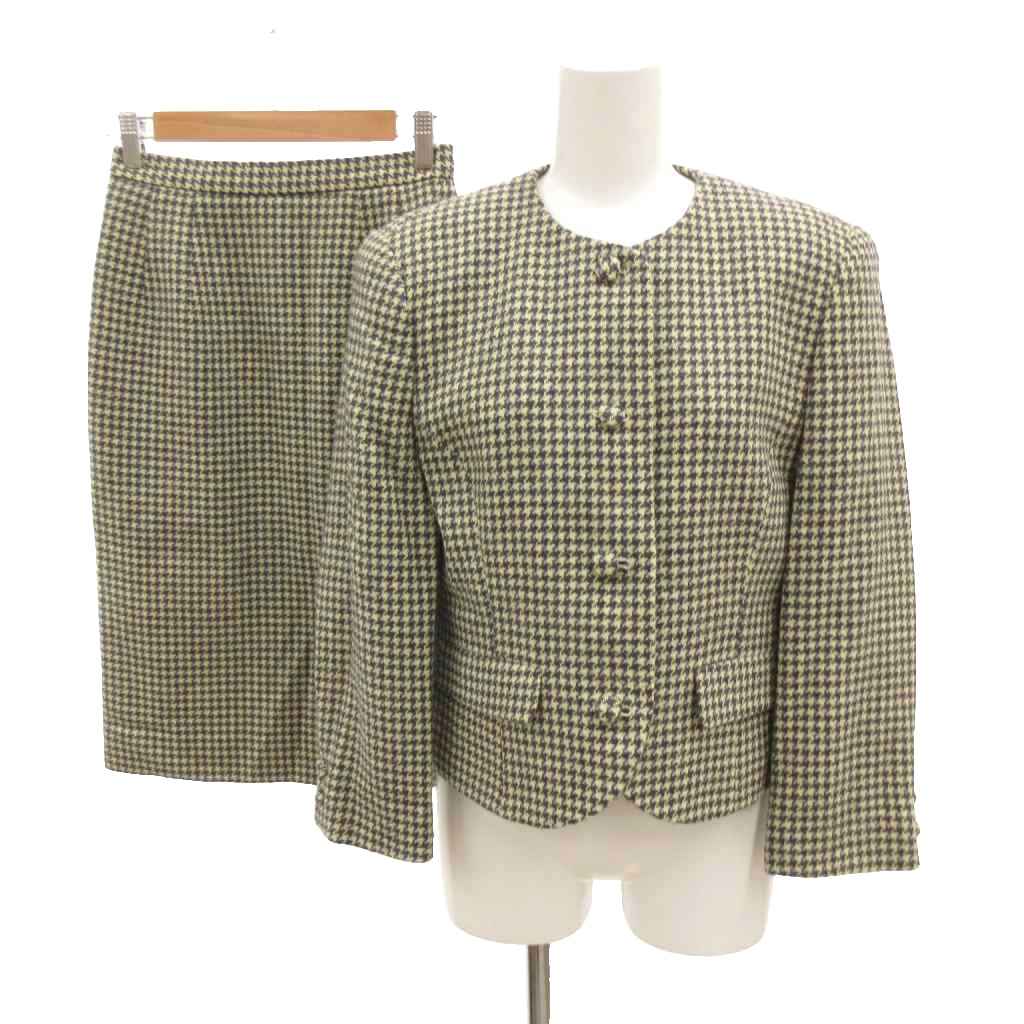 【中古】ブルックスブラザーズ BROOKS BROTHERS セットアップ テーラードジャケット スカート 千鳥柄 グレンチェック メルトン 9AR ベージュ 青 ブルー 白 ホワイト 黒 ブラック /JS ■ECG006 レディース 【ベクトル 古着】 260607