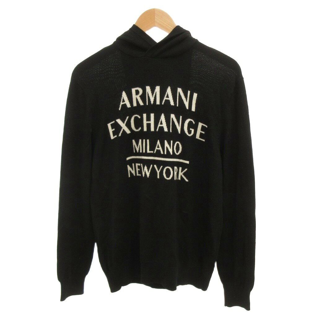 中古 アルマーニエクスチェンジ A/X ARMANI EXCHANGE ニットパーカー セーター プルオーバー ロゴ S 黒 ブラック /JS ECG006 メンズ ベクトル 古着 260607
