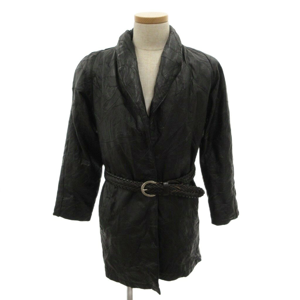 【中古】ナヴァレ・レザー・カンパニー Navarre Leather Company レザーコート ミドル丈 ベルト付き ショールカラー 黒 ブラック /YF ■ECG006 メンズ 【ベクトル 古着】 260612