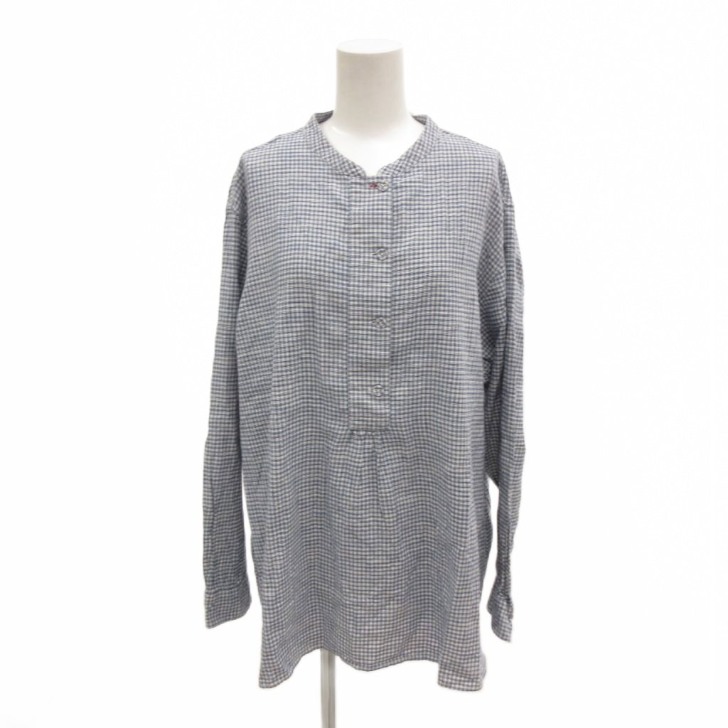 ユニクロ UNIQLO INES DE LA FRESSANGE PARIS シャツ ブラウス 3XL 青 ブルー チェック柄 バンドカラー 長袖 /IL ■ECF006 レディース  260621