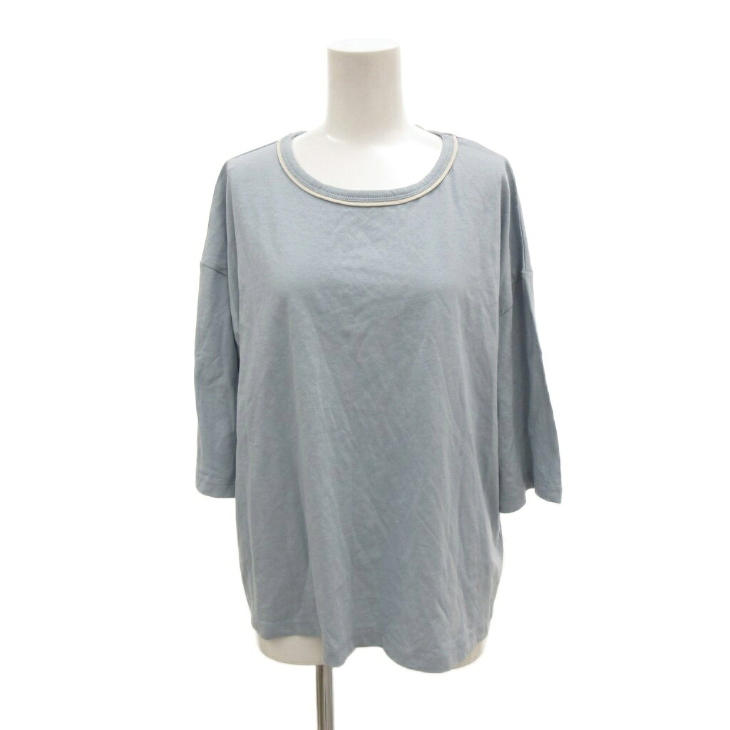 未使用品 ショコラフィネローブ chocol raffine robe タグ付き Tシャツ F 水色 ライトブルー ラウンドネック 七分袖 無地 /IL ■ECF006 レディース  260620