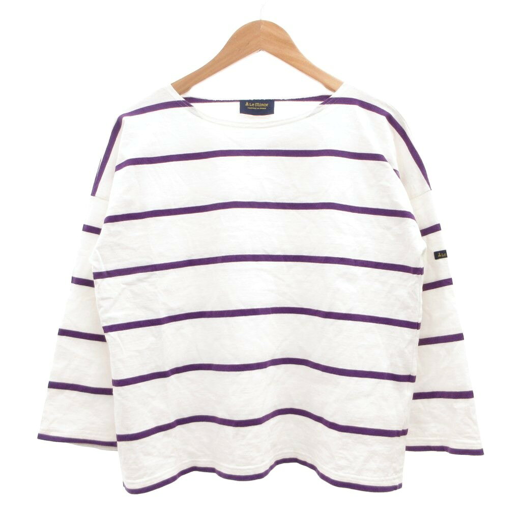 ルミノア Leminor 美品 Tシャツ カットソー ボートネック 長袖 ボーダー柄 ホワイト パープル ワイドシルエット /SD ■ECF006 メンズ レディース  260621