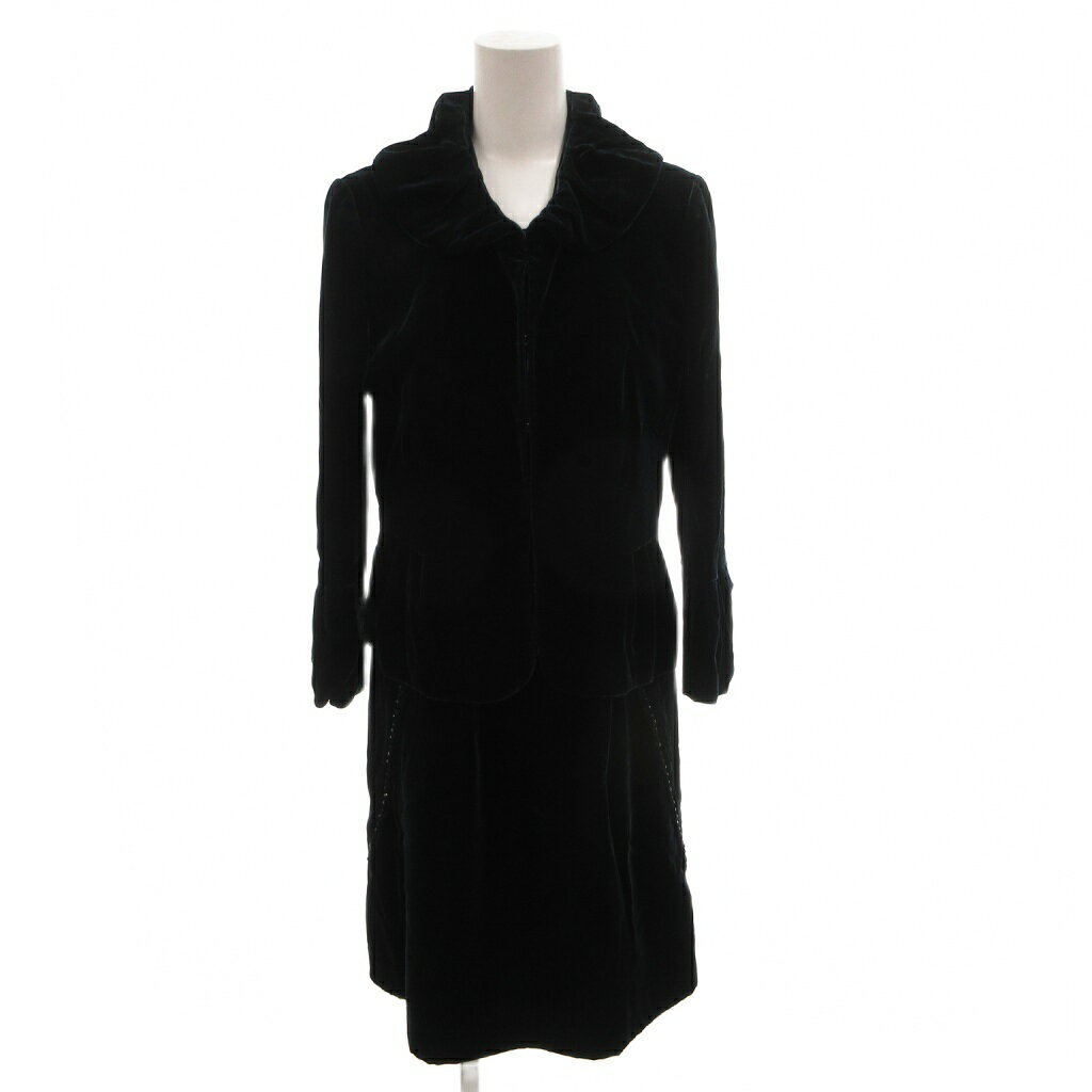 【中古】ランバン LANVIN セットアップ フォーマル ワンピース ジャケット ビジュー ベロア ロング 38 深緑 /FF ■ECG007 レディース 【ベクトル 古着】 260709