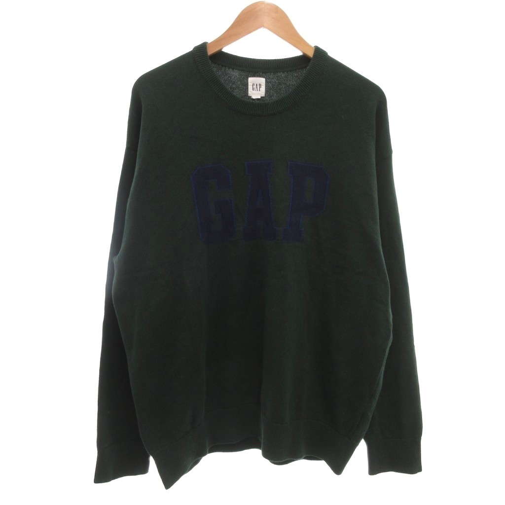 【中古】ギャップ GAP タグ付き セーター L ダークグリーン クルーネック 長袖 ロゴ刺繍 /ML ■ECF007 メンズ 【ベクトル 古着】 260716