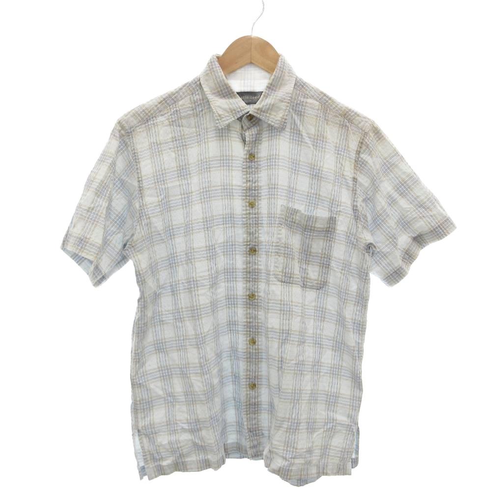 【中古】オースチン リード Austin Reed 半袖シャツ M 水色 ライトブルー チェック柄 胸ポケット /BJ ■ECF007 メンズ 【ベクトル 古着】 260724