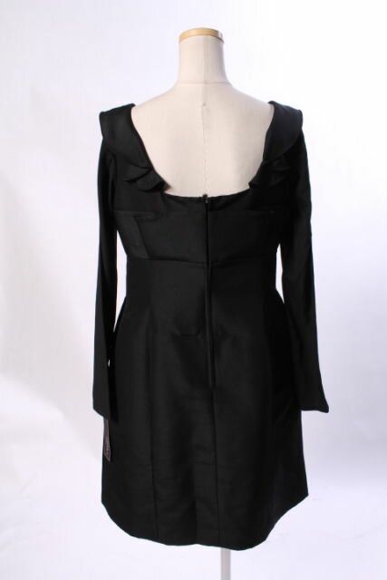 【中古】 フォクシー FOXEY Tulip Ruffle ドレス ワンピース ひざ丈 長袖 スクエアネック フリル ウール シルク 38 黒 ブラック 37076 /ey0508 レディース 【ベクトル 古着】 190508