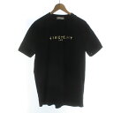 【中古】ジバンシィ GIVENCHY 20SS Tシャツ カットソー ゴールドカラー ロゴ 半袖 ダメージ加工 クルーネック XS 黒 ブラック BW700D3Z3F /IR ■GY18 メンズ 【ベクトル 古着】 231207