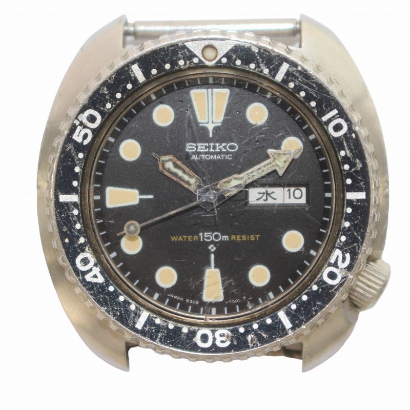 【中古】セイコー SEIKO ヴィンテージ 3rdモデル 150m サードダイバー 腕時計 ウォッチ デイデイト 自動巻き 本体のみ シルバー色 文字盤黒 ブラック 6306-7001 ジャンク品 /IR ■GY18 メンズ 【ベクトル 古着】 240417