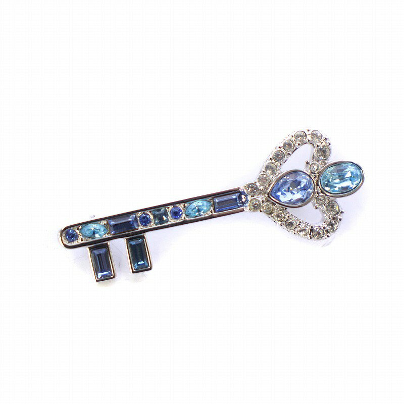 【中古】スワロフスキー SWAROVSKI ブローチ ピン クリスタル ハート 鍵 キー ラインストーン シルバーカラー 水色 ライトブルー /KW ■GY11 レディース 【ベクトル 古着】 240504