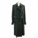 【中古】アクアスキュータム AQUASCUTUM トレンチコート ロング コットン ライナー付き ベルト 裏地チェック 6 S 黒 ブラック ■GY11 /MW レディース 【ベクトル 古着】 241028(4)