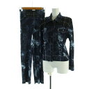 【中古】イッセイミヤケ ISSEY MIYAKE プリーツプリーズ PLEATS PLEASE セットアップ 上下 ステンカラーシャツ パンツ 長袖 デニム柄 ...