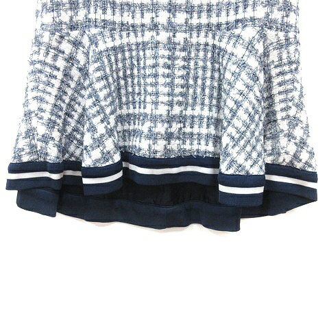 【中古】アドーア ADORE フリルスカート ミニ 総柄 ライン ニット 36 S 紺 ネイビー 白 ホワイト /MS ■GY19 レディース 【ベクトル 古着】 241223