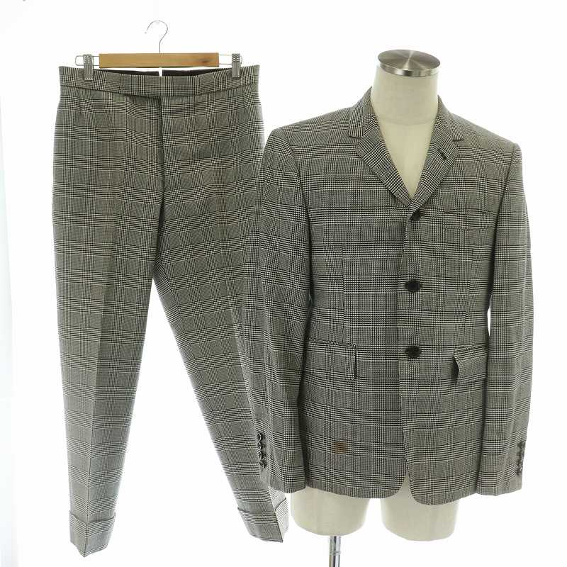【中古】トムブラウン THOM BROWNE スーツ セットアップ ジャケット スラックス ウール 3B 総裏地 サイドベンツ グレンチェック 1 S グレー /MW ■GY99 メンズ 【ベクトル 古着】 250415