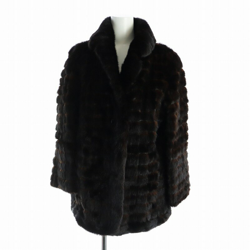 【中古】ノーブランド品 毛皮コート ミンクファー 長袖 総裏地 ミドル 11 L 茶 ブラウン ■GY18 /MQ レディース 【ベクトル 古着】 250117