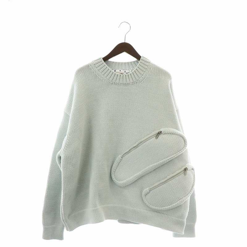 【中古】未使用品 オフホワイト OFF WHITE 23AW ニット セーター スウェットシャツ 長袖 クルーネック ジップポケット M 水色 ライトブルー /...