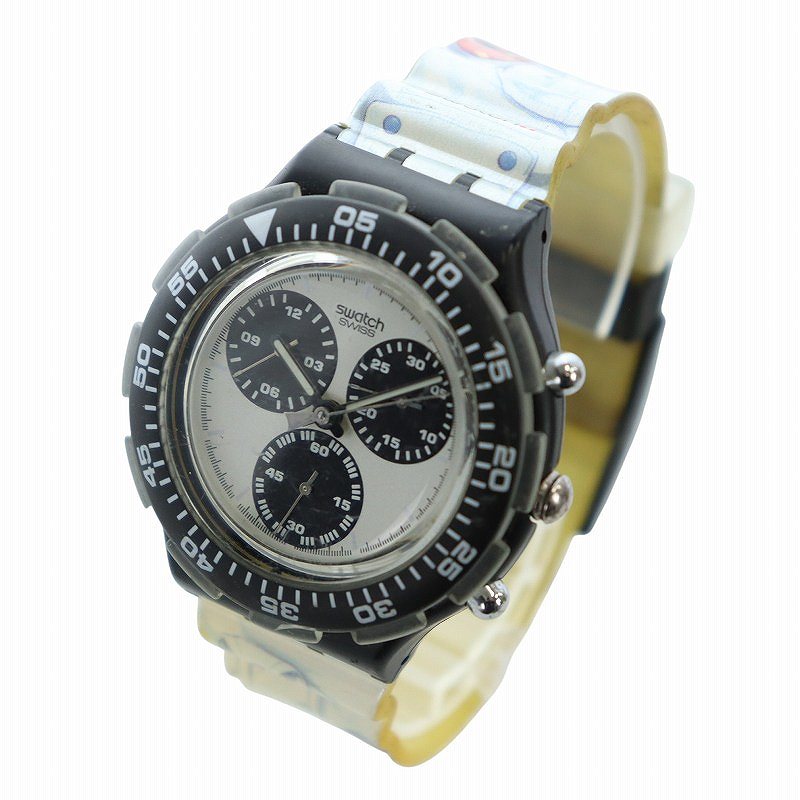 【中古】スウォッチ SWATCH ジャンク品 腕時計 ウォッチ クォーツ クロノグラフ ロゴ 黒 ブラック 黄 イエロー ■GY18 /MQ メンズ 【ベクトル 古着】 250426