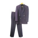 【中古】ランバン LANVIN ダブルスーツ セットアップ テーラードジャケット ダブルタックスラックス ロゴ刻印ボタン ウール S 50-26 82 紫 パー...