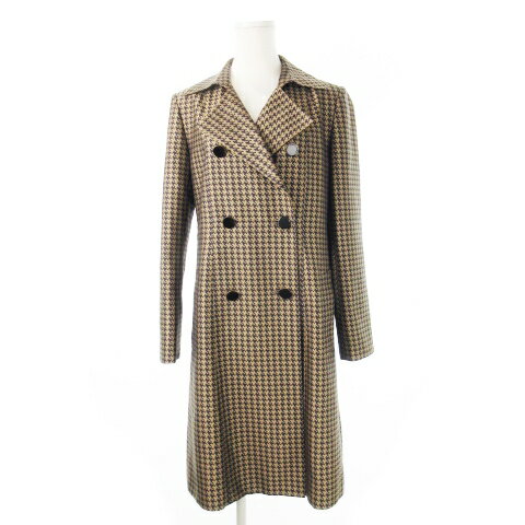 【中古】ピエールカルダン Pierre Cardin トレンチコート チェスターコート ダブル ロング丈 ロゴボタン 千鳥格子 チェック 38 M ベージュ /CK17 ■GY18 レディース 【ベクトル 古着】 250403
