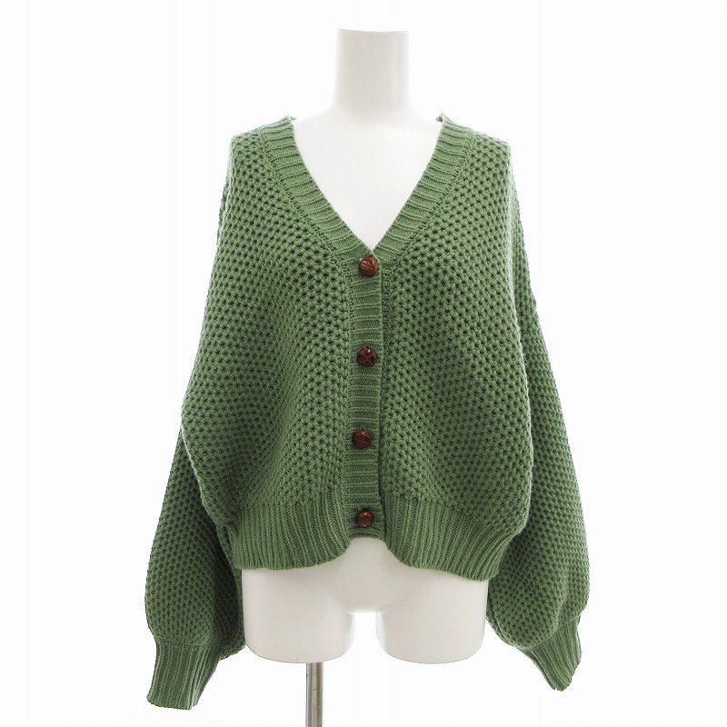 【中古】アプレジュール apres jour 美品 ニット カーディガン くるみボタン 長袖 F 緑 グリーン /VU△ 0328 レディース 【ベクトル 古着】 250328