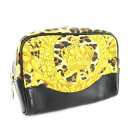 【中古】ヴェルサーチ ヴェルサーチェ VERSACE ポーチ コスメポーチ マルチポーチ PVC レザー 革 アニマル柄 総柄 太陽ロゴ 黒 ブラック /CK1...