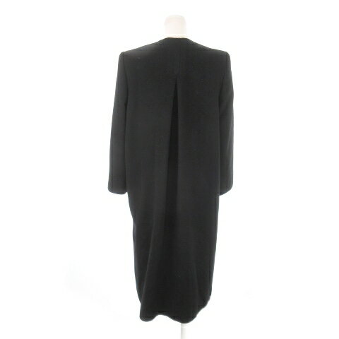 【中古】ヴァレンティノ ガラヴァーニ VALENTINO GARAVANI ヴィンテージ ノーカラー コート ロング ウール カシミヤ混 タック ビジューボタン 38 M 黒 ブラック /MN15 ■GY18 レディース 【ベクトル 古着】 250408