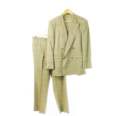 【中古】ヴァレンティノ ガラヴァーニ VALENTINO GARAVANI UOMO ダブルスーツ セットアップ テーラードジャケット スラックス ストレート ウール シャドーチェック ベージュ /CK1 ■GY18 メンズ 【ベクトル 古着】 250416