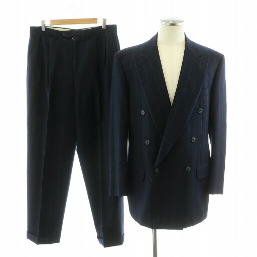【中古】エルメネジルドゼニア Ermenegildo Zegna セットアップ ダブル スーツ スラックス 総裏地 ウール カシミア混 ストライプ 紺 ネイビー ■GY18 /MW メンズ 【ベクトル 古着】 250329 【中古】エルメネジルドゼニア Ermenegildo Zegna セットアップ ダブル スーツ スラックス 総裏地 ウール カシミア混 ストライプ 紺 ネイビー ■GY18 /MW メンズ 【ベクトル 古着】 250329