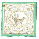 【中古】未使用品 サルヴァトーレフェラガモ Salvatore Ferragamo ミニ スカーフ ストール コットン 薄手 チーター アニマル レオパード 緑...