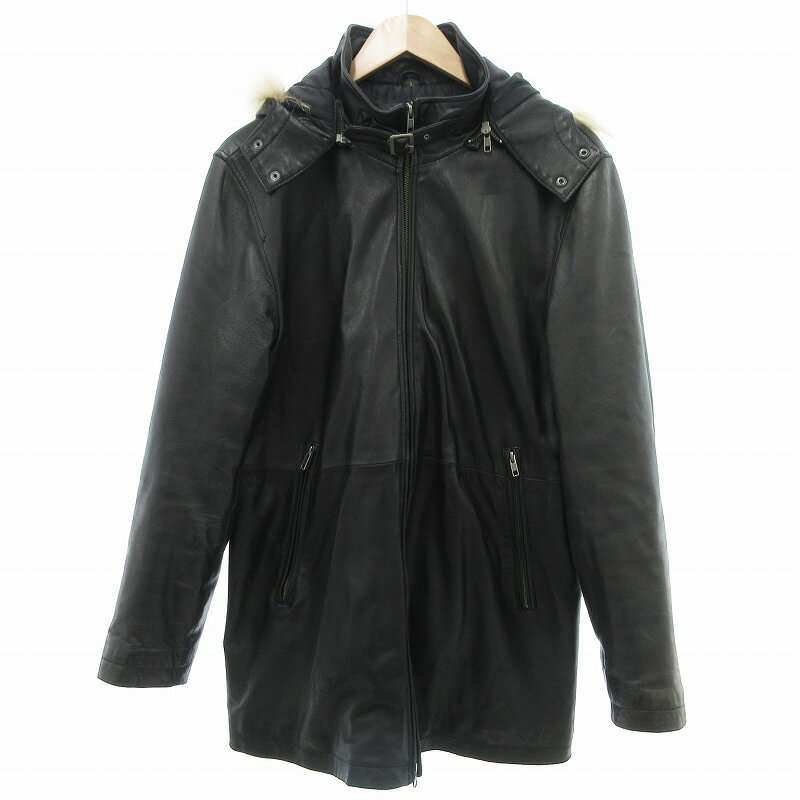 【中古】ウィンドアーマー WIND ARMOR 中綿ジャケット レザー ミドル丈 シープスキン ファー L 黒 /JS ■GY35 メンズ 【ベクトル 古着】 250425