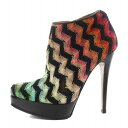 【中古】ミッソーニ MISSONI ブーティ ピンヒール アーモンドトゥ クロッシェ編み レザー 37 マルチカラー ピンク 赤 レッド 緑 グリーン /AN5 ■GY17 ■MT レディース 【ベクトル 古着】 250417
