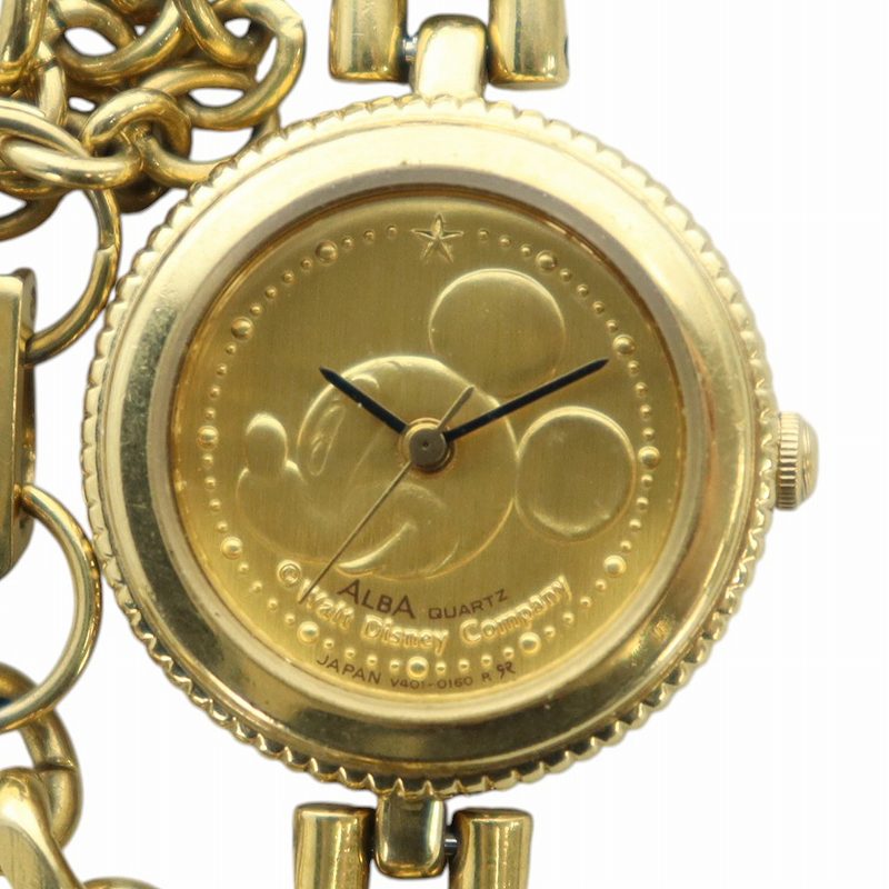 【中古】セイコー SEIKO ミッキーマウス 腕時計 ウォッチ クォーツ ロゴ ゴールド色 V401-0070 ■GY18 /MQ レディース 【ベクトル 古着】 250523