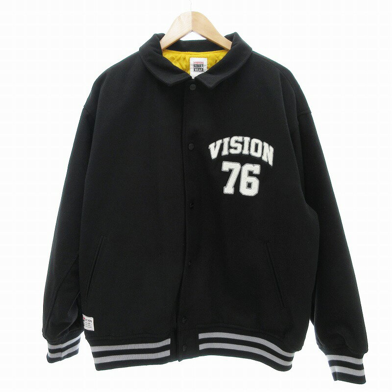 【中古】ヴィジョンストリートウェア VISION STREET WEAR スタジャン ブルゾン ワッペン ライン L 黒 /JS ■GY12 メンズ 【ベクトル 古着】 250428