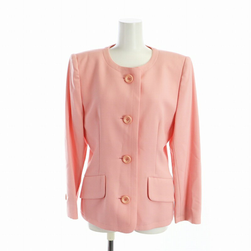 【中古】ジバンシィ GIVENCHY NOUVELLE BOUTIQUE ヴィンテージ セットアップ 上下 ノーカラー ジャケット タイト スカート 長袖 シングル 総裏地 ロング サイドベンツ 8 ピンク ■GY18 /MQ レディース 【ベクトル 古着】 250501