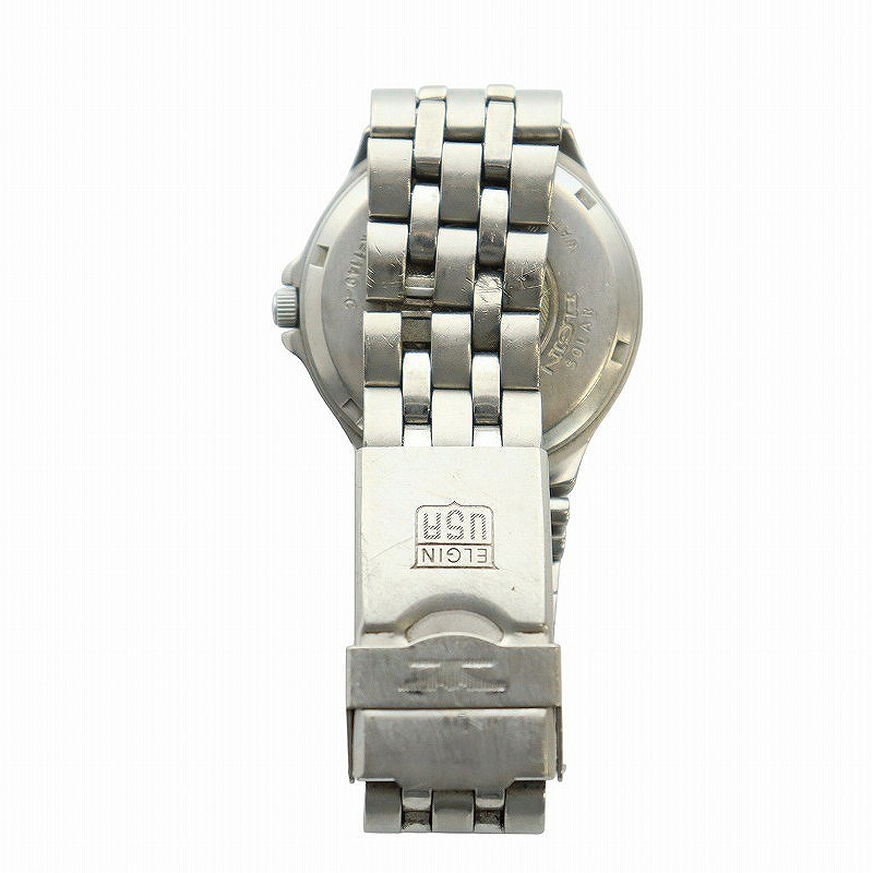 【中古】エルジン ELGIN 腕時計 ウォッチ ソーラー カレンダー付き ラウンド 白文字盤 ロゴ シルバー色 FK-1149-C ■GY11 /MQ メンズ 【ベクトル 古着】 250424
