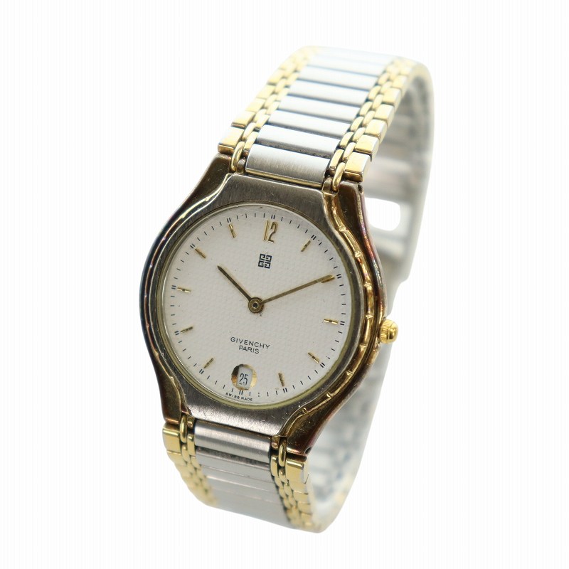 【中古】ジバンシィ GIVENCHY 腕時計 ウォッチ クォーツ 白文字盤 カレンダー付き 4Gロゴ ゴールド色 シルバー色 621 ■GY18 /MQ メンズ 【ベクトル 古着】 250523