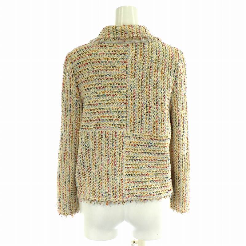 【中古】フォクシー FOXEY ニットジャケット アウター 長袖 チェック柄 短丈 レギュラーカラー 40 M マルチカラー ベージュ /MP ■GY11 レディース 【ベクトル 古着】 250505