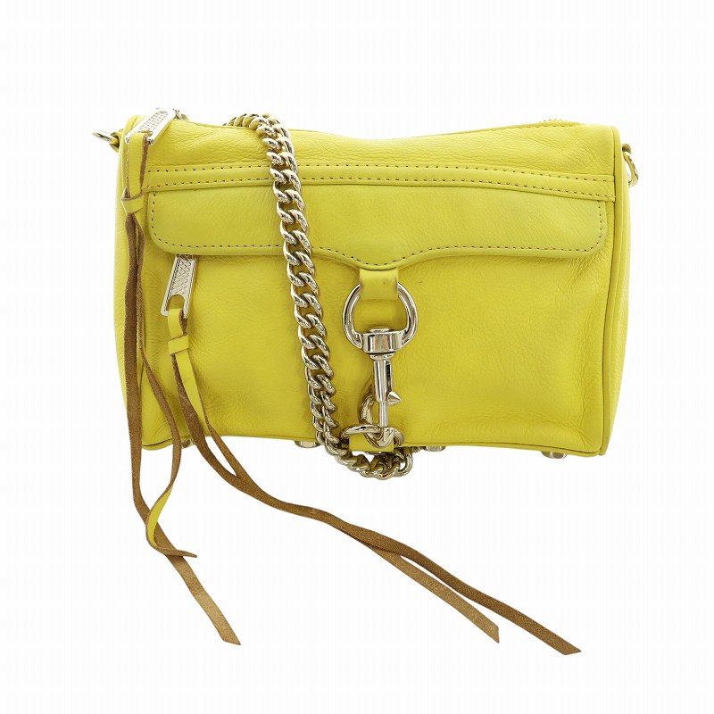【中古】レベッカミンコフ Rebecca Minkoff ショルダーバッグ 斜め掛け ロゴ レザー チェーンショルダー 黄 イエロー ■GY18 /MQ レディース 【ベクトル 古着】 250430