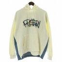 【中古】バウンディVaundy Logo Hoodie FUSION ロゴ フーディ パーカー プルオーバー デニム 切替 M 白 ホワイト 青 ブルー /MW...
