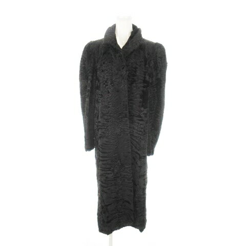 【中古】ノーブランド ファーコート ラム 本革 ロング丈 黒 ブラック /AH6 ■GY11 レディース 【ベクトル 古着】 250523(4)