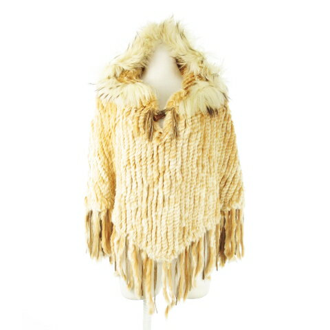 【中古】未使用品 ブランシュール blancheurluxe ポンチョ フーディ ラビットファー ラクーンファー フリンジ ミックス 38 M オレンジ /CK17 ■GY18 レディース 【ベクトル 古着】 250526