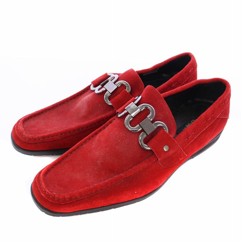 【中古】トラサルディ TRUSSARDI ローファー スリッポン スエード スクエアトゥ ビット シルバー金具 25.5cm 赤 レッド /XZ ■GY18 メンズ 【ベクトル 古着】 250519