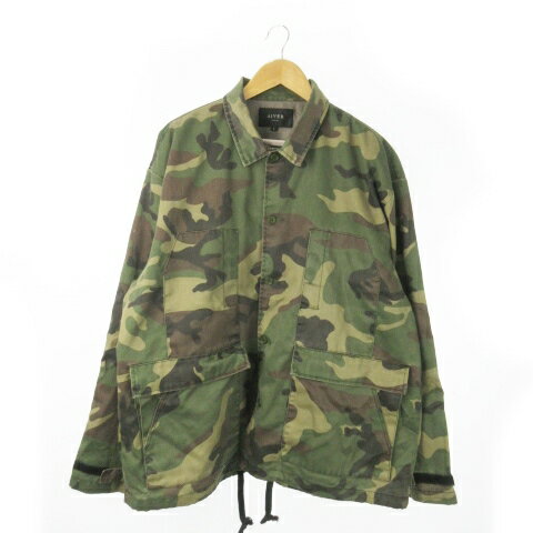 【中古】アイバー AIVER ミリタリージャケット オーバーサイズ カモフラ 迷彩柄 総柄 L 緑 カーキ /AO15 メンズ 【ベクトル 古着】 250610 【中古】アイバー AIVER ミリタリージャケット オーバーサイズ カモフラ 迷彩柄 総柄 L 緑 カーキ /AO15 メンズ 【ベクトル 古着】 250610
