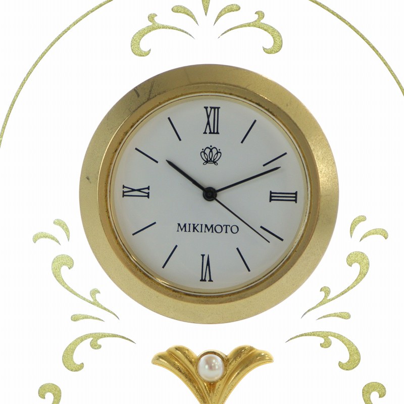 【中古】ミキモト MIKIMOTO 置時計 ウォッチ クォーツ パール ローマン クリア 白文字盤 ロゴ ゴールド色 ■GY11 /MQ その他 【ベクトル 古着】 250704 [2]