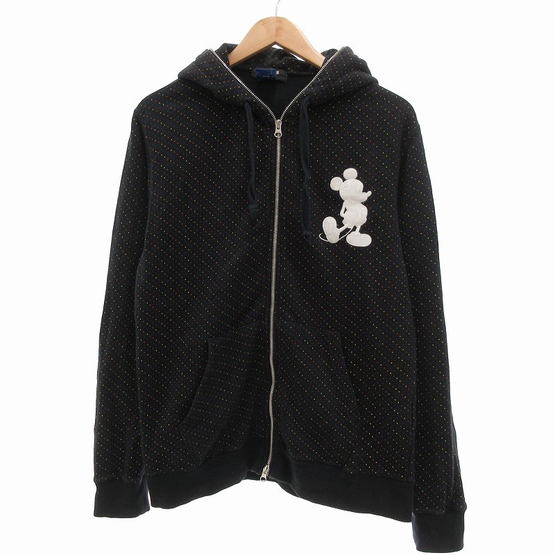 【中古】ビームスハート BEAMS HEART ディズニー パーカー フーディー ジップアップ ミッキー刺繍 ドットプリント L 黒 ブラック /UO レディース 【ベクトル 古着】 250612